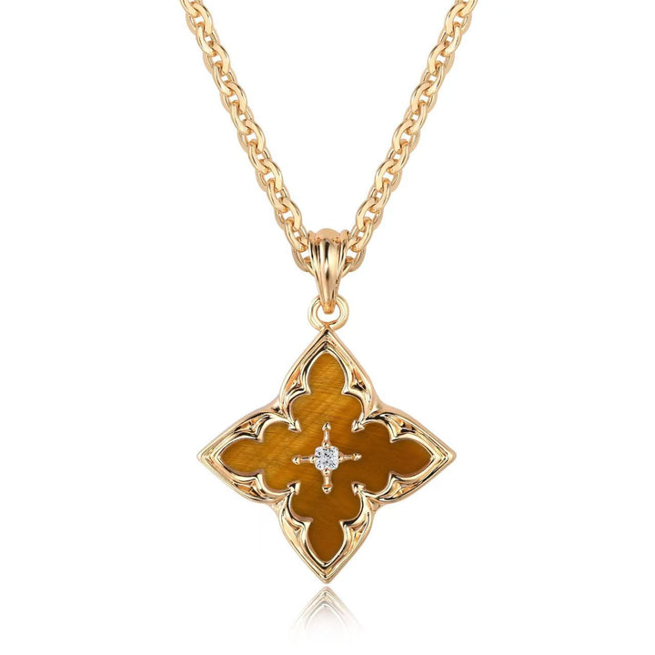 Pendentif Trèfle Marron | Or