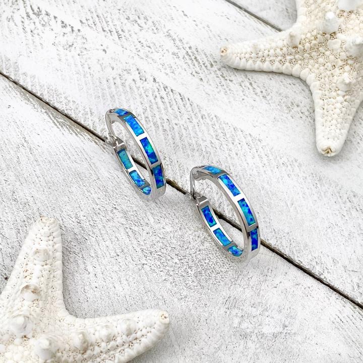 Luna™ | Boucles d'oreilles en Opale Océanique Bleue en Argent