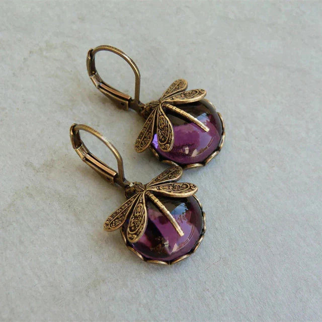 Lyra™ | Boucles d'oreilles Libellule Sphériques en Or Antique