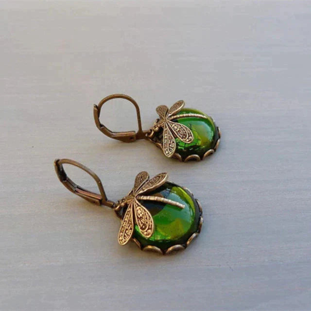 Lyra™ | Boucles d'oreilles Libellule Sphériques en Or Antique