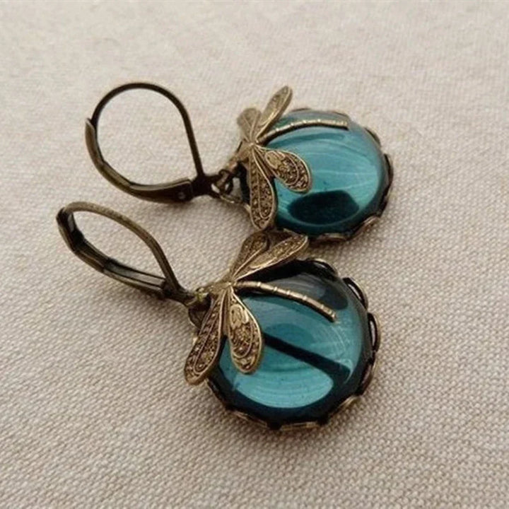 Lyra™ | Boucles d'oreilles Libellule Sphériques en Or Antique
