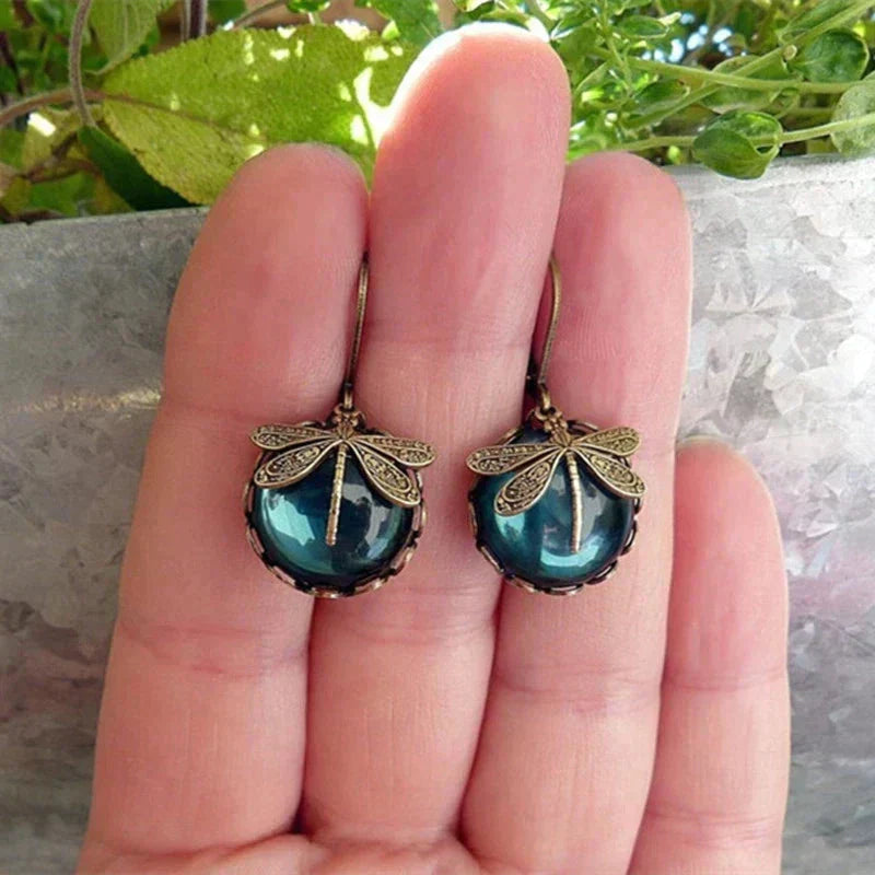 Boucles d'oreilles libellule en or antique