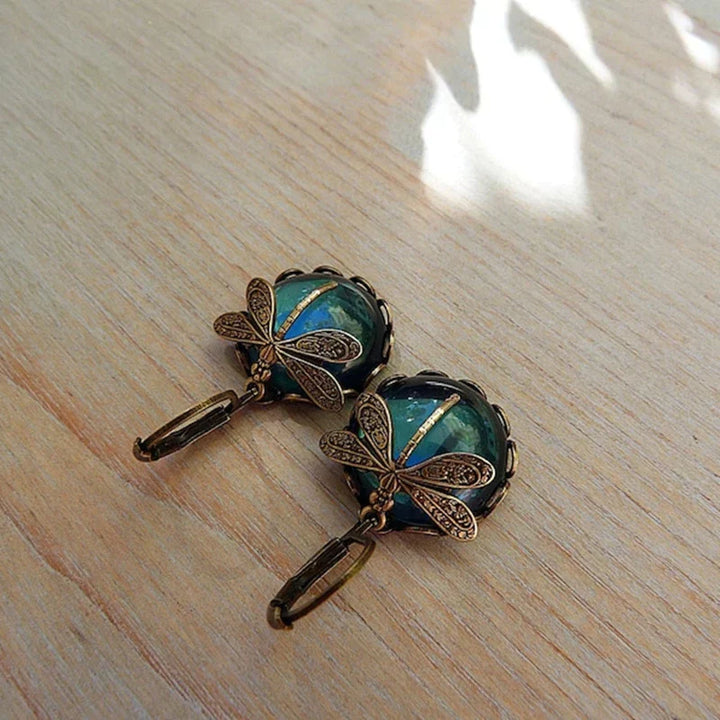 Lyra™ | Boucles d'oreilles Libellule Sphériques en Or Antique