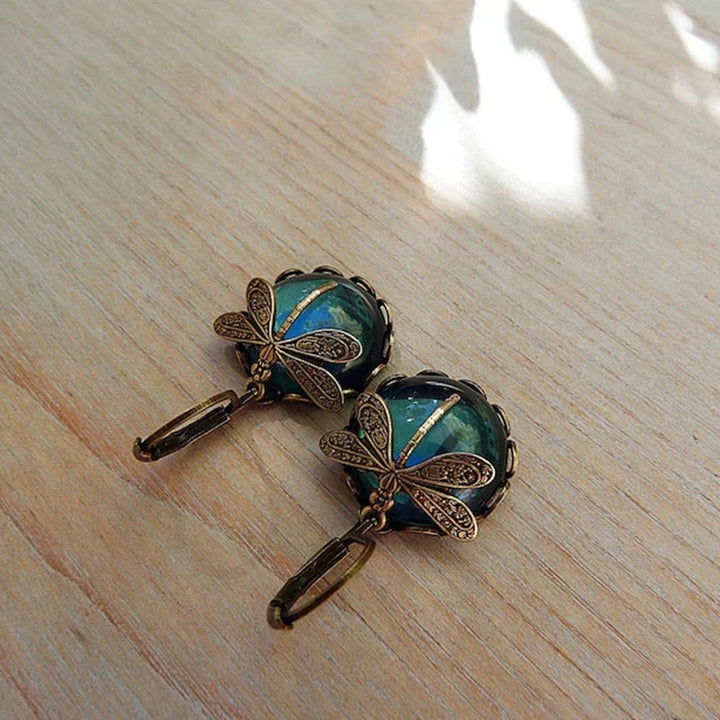 Boucles d'oreilles Libellule Sphériques en Or Antique