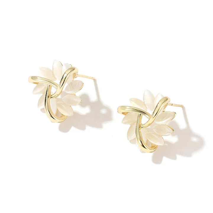 Opaline™ | Boucles d'oreilles en cercle avec pétales d'opale dorés