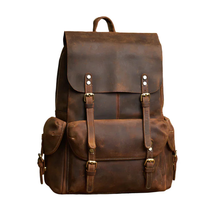Sac à dos de voyage en cuir véritable robuste en marron | Grand sac à dos