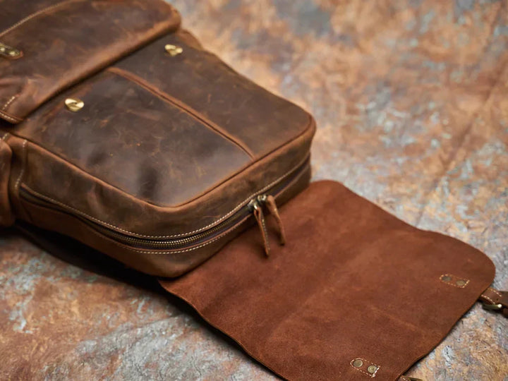 Sac à dos de voyage en cuir véritable robuste en marron | Grand sac à dos