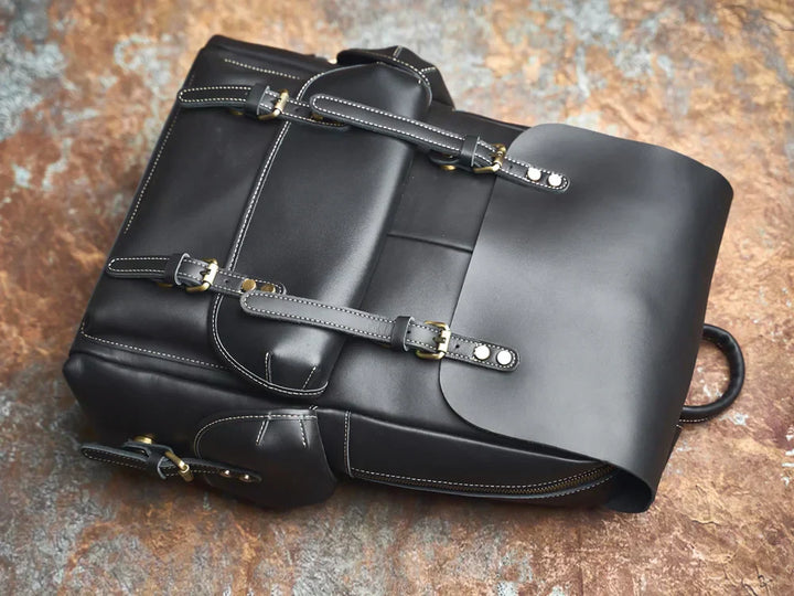 Sac à dos de voyage en cuir véritable robuste en marron | Grand sac à dos