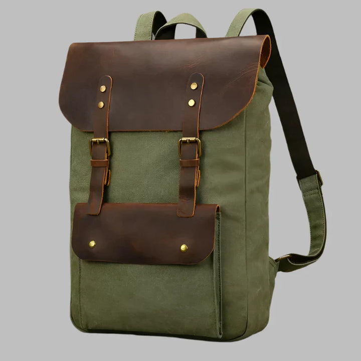 Sac à dos en cuir et toile authentique | Sac à dos vintage pour ordinateur portable