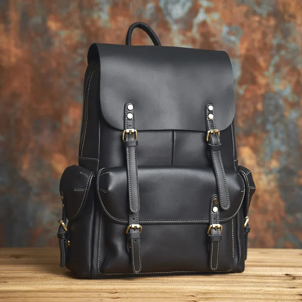 Sac à dos de voyage en cuir véritable robuste en marron | Grand sac à dos