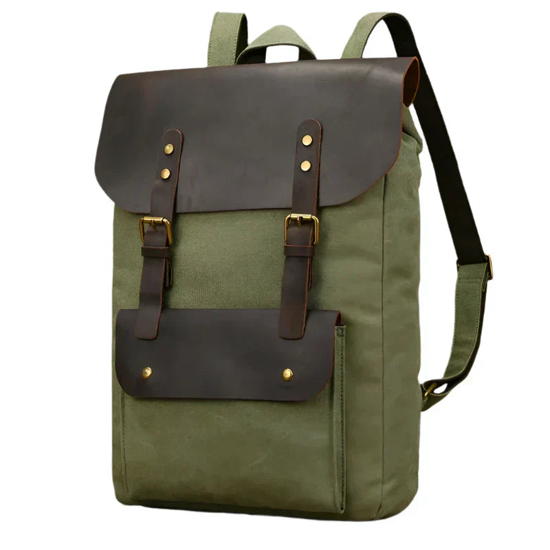 Sac à dos en cuir et toile authentique | Sac à dos vintage pour ordinateur portable