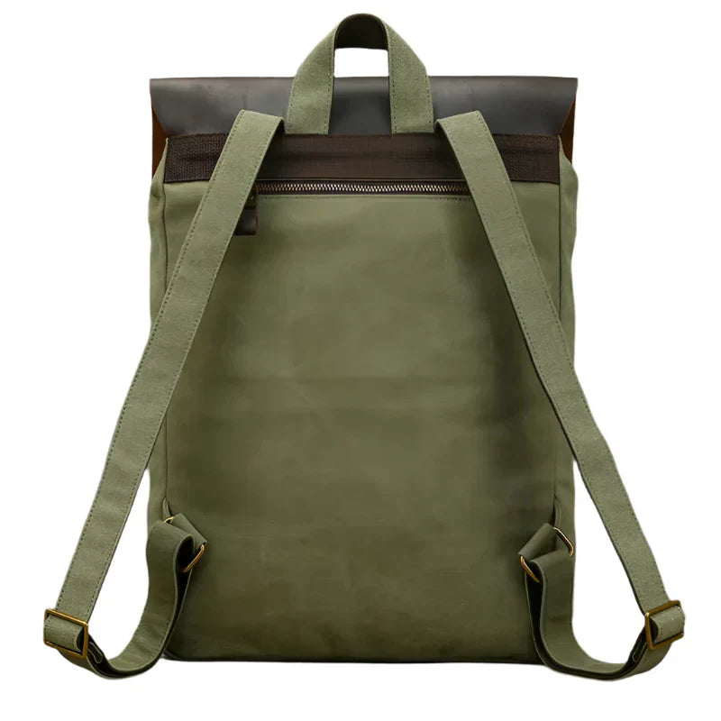 Sac à dos en cuir et toile authentique | Sac à dos vintage pour ordinateur portable