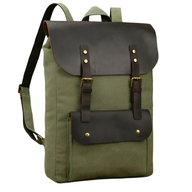 Sac à dos en cuir et toile authentique | Sac à dos vintage pour ordinateur portable