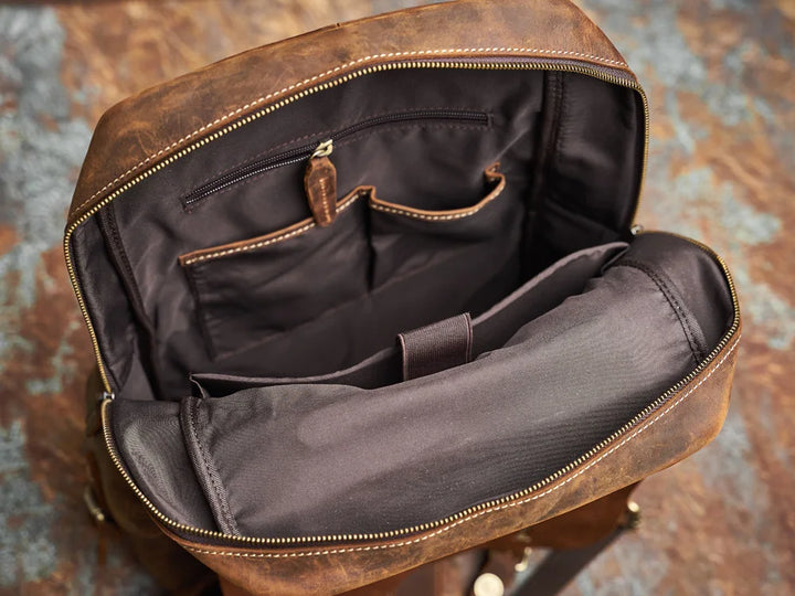 Sac à dos de voyage en cuir véritable robuste en marron | Grand sac à dos