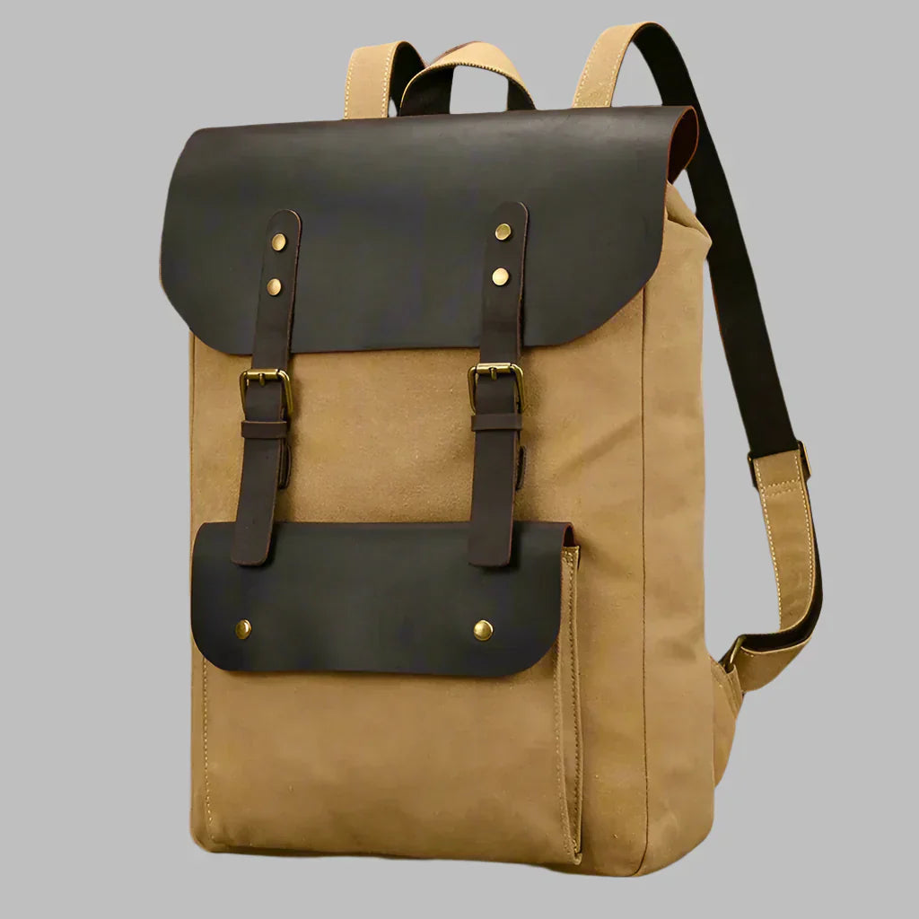Sac à dos en cuir et toile authentique | Sac à dos vintage pour ordinateur portable