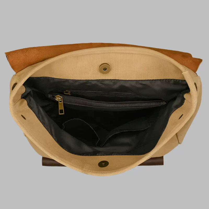 Sac à dos en cuir et toile authentique | Sac à dos vintage pour ordinateur portable