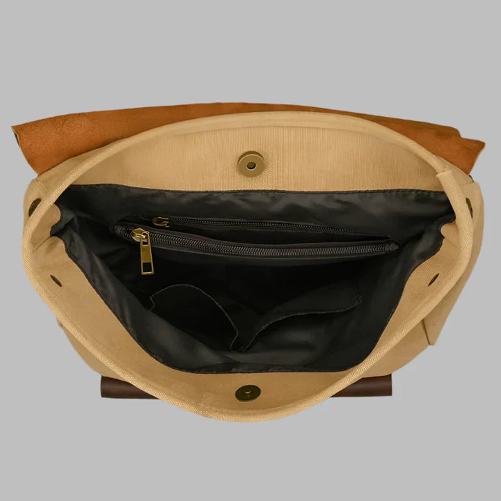 Sac à dos en cuir et toile authentique | Sac à dos vintage pour ordinateur portable