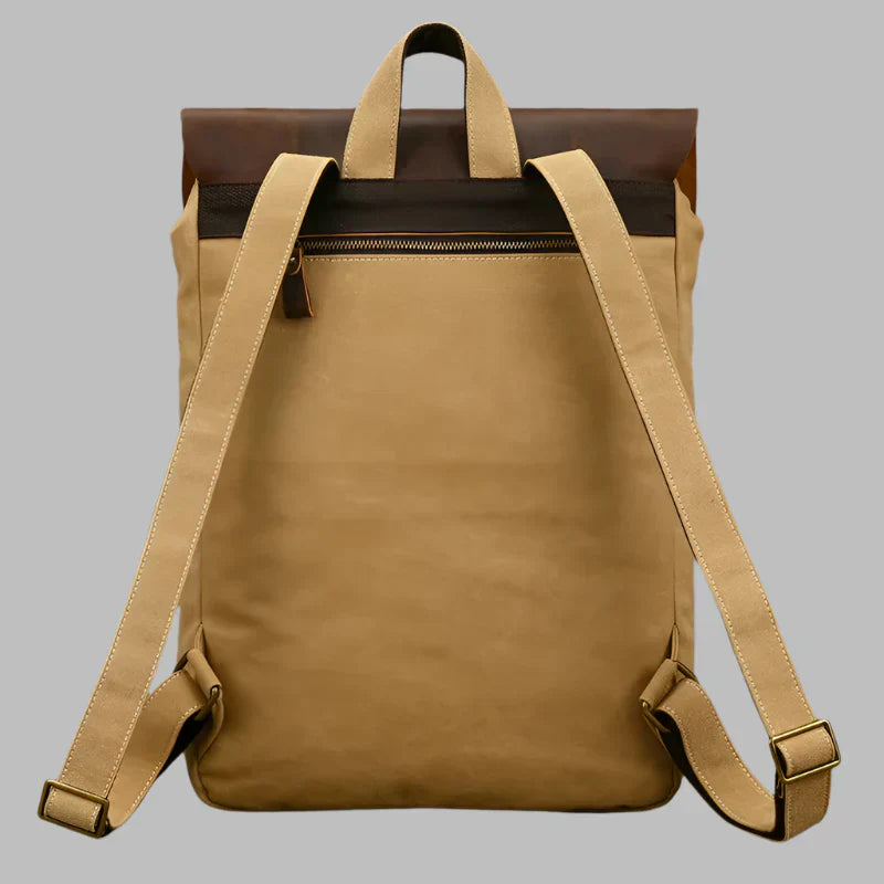 Sac à dos en cuir et toile authentique | Sac à dos vintage pour ordinateur portable