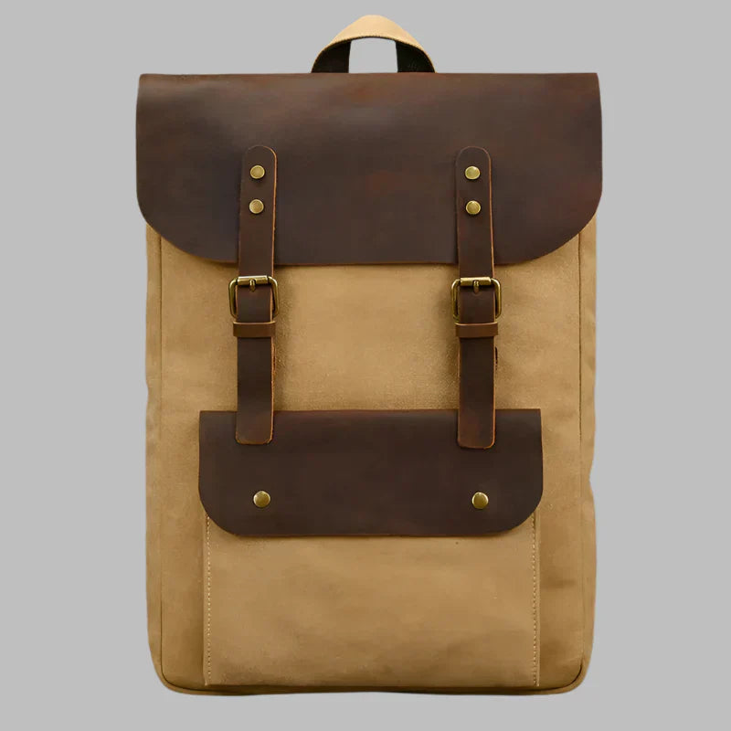 Sac à dos en cuir et toile authentique | Sac à dos vintage pour ordinateur portable