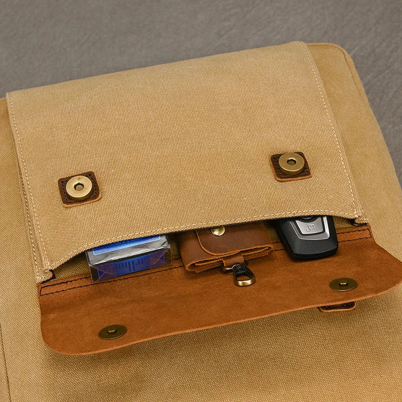 Sac à dos en cuir et toile authentique | Sac à dos vintage pour ordinateur portable