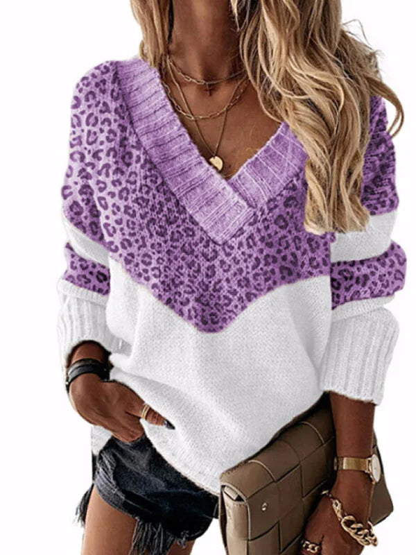 Marion™ | Pull Léopard à Col V et Blocs de Couleur
