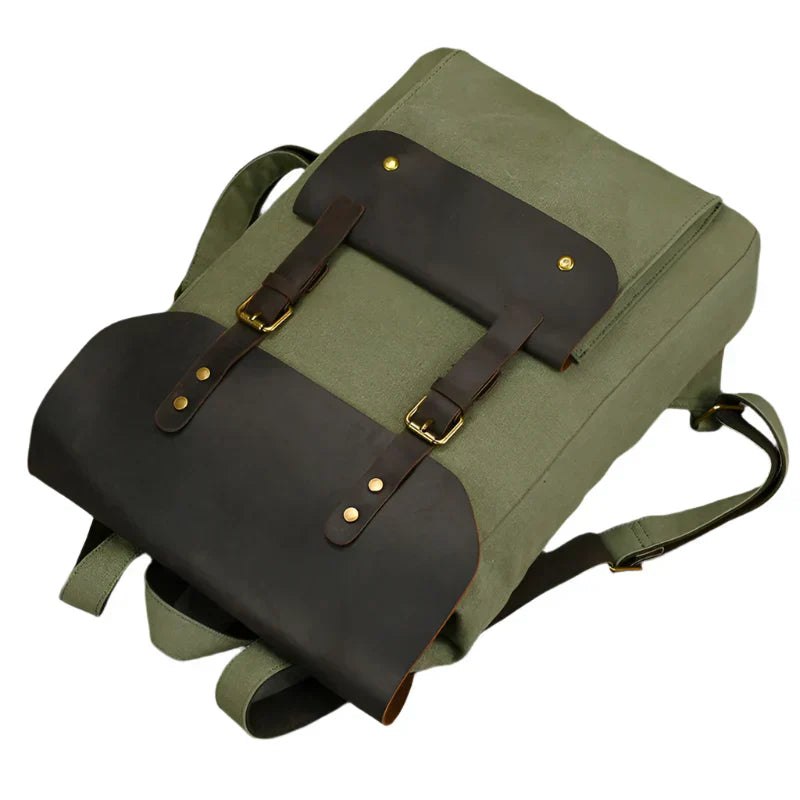 Sac à dos en cuir et toile authentique | Sac à dos vintage pour ordinateur portable