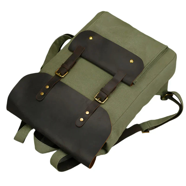 Sac à dos en cuir et toile authentique | Sac à dos vintage pour ordinateur portable