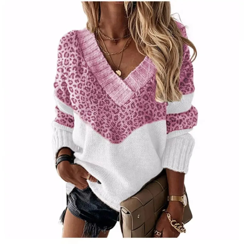 Marion™ | Pull Léopard à Col V et Blocs de Couleur