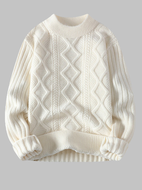Pull à col montant en câble uni pour hommes