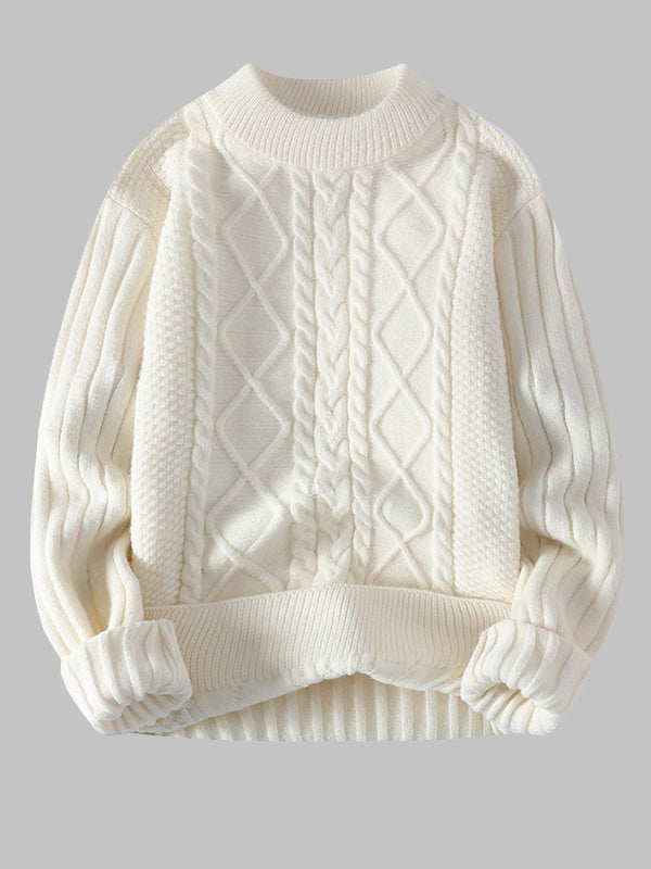 Pull col montant en maille à câble solide pour homme, coupe slim