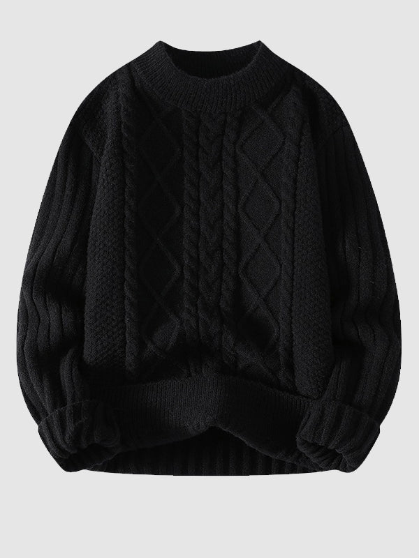 Pull col montant en maille à câble solide pour homme, coupe slim