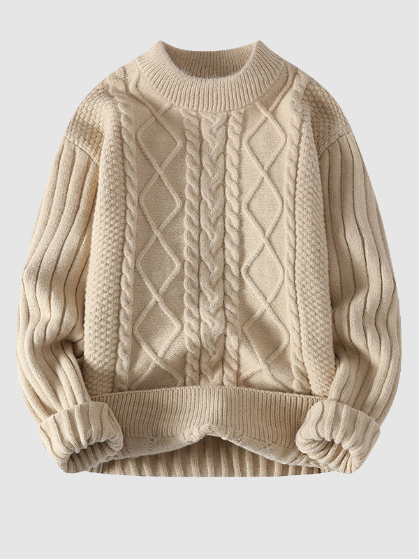 Pull col montant en maille à câble solide pour homme, coupe slim