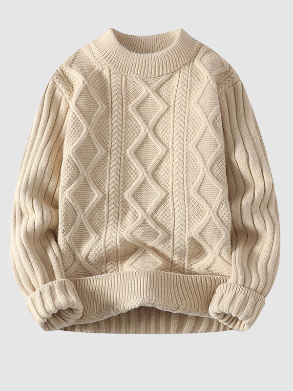 Pull à col montant en câble uni pour hommes