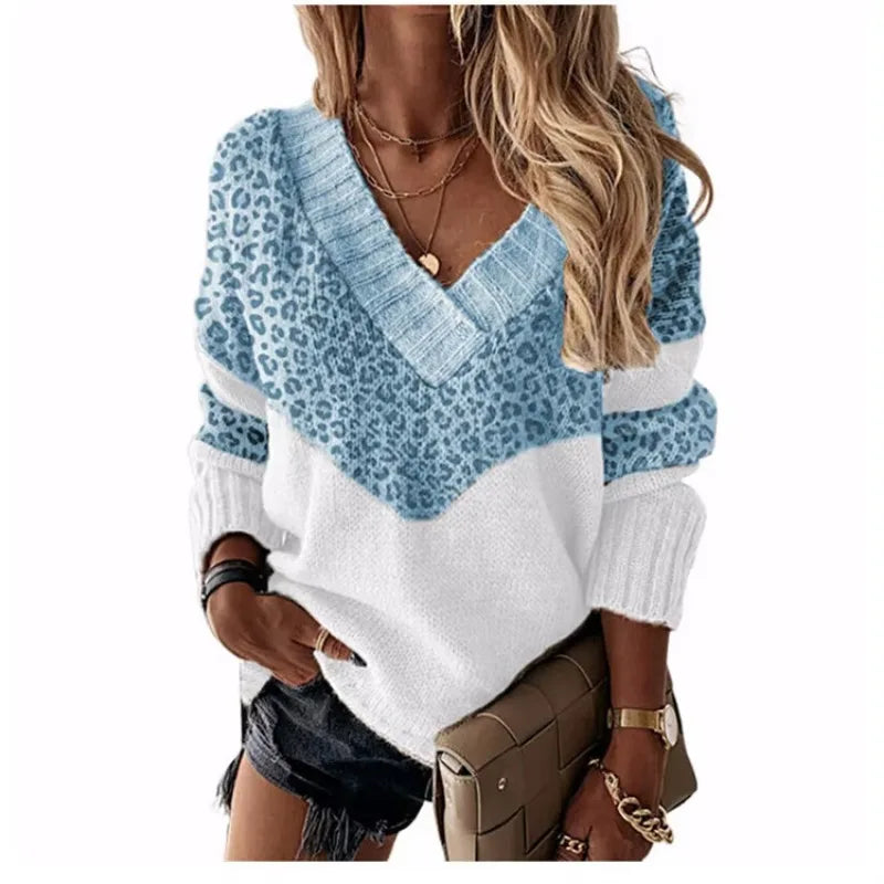 Marion™ | Pull Léopard à Col V et Blocs de Couleur