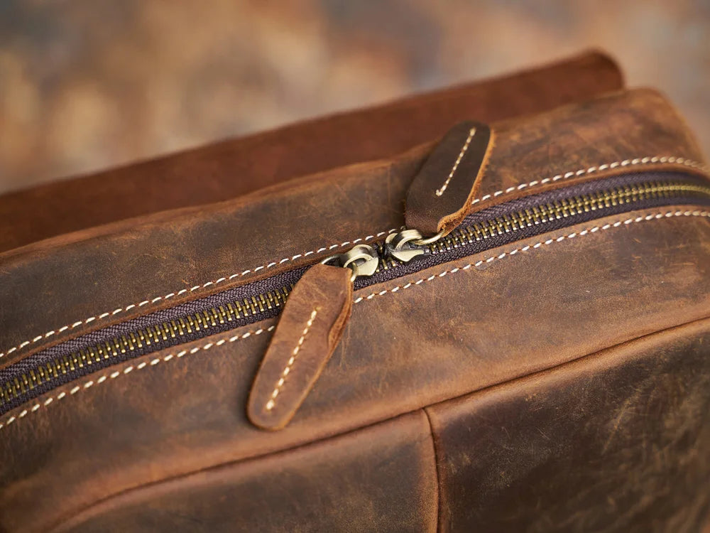 Sac à dos de voyage en cuir véritable robuste en marron | Grand sac à dos