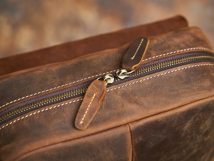 Sac à dos de voyage en cuir véritable robuste en marron | Grand sac à dos