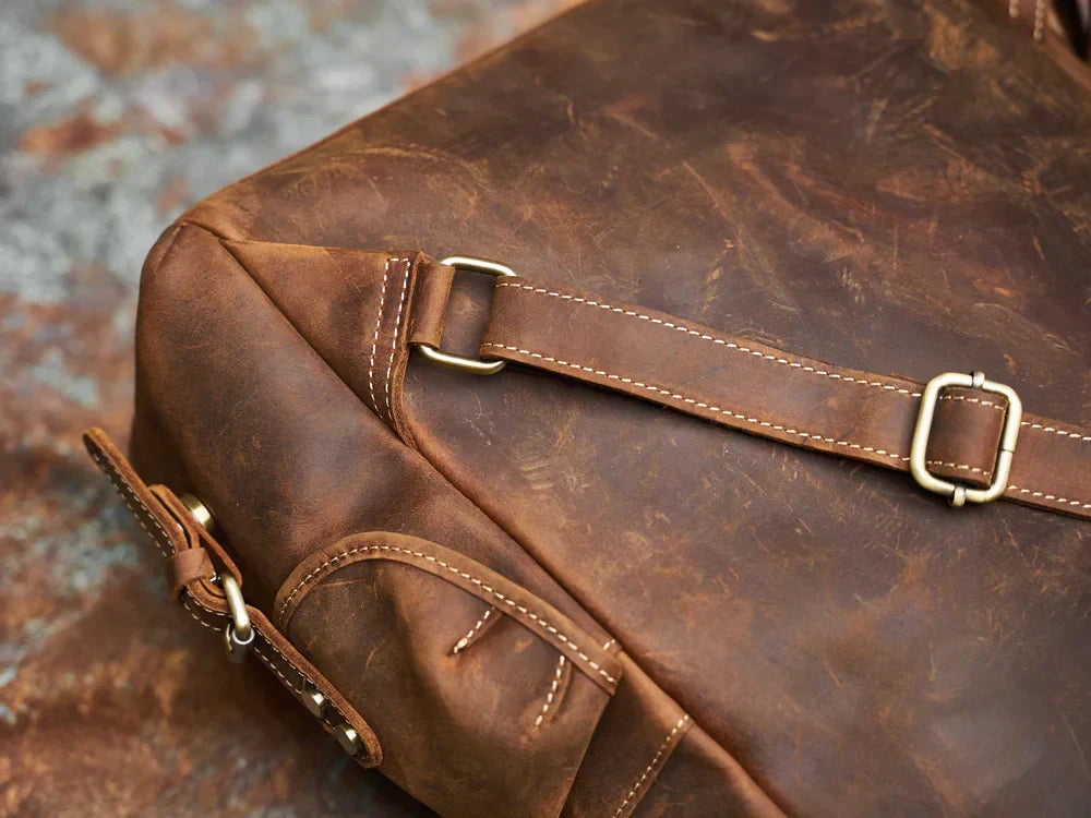 Sac à dos de voyage en cuir véritable robuste en marron | Grand sac à dos