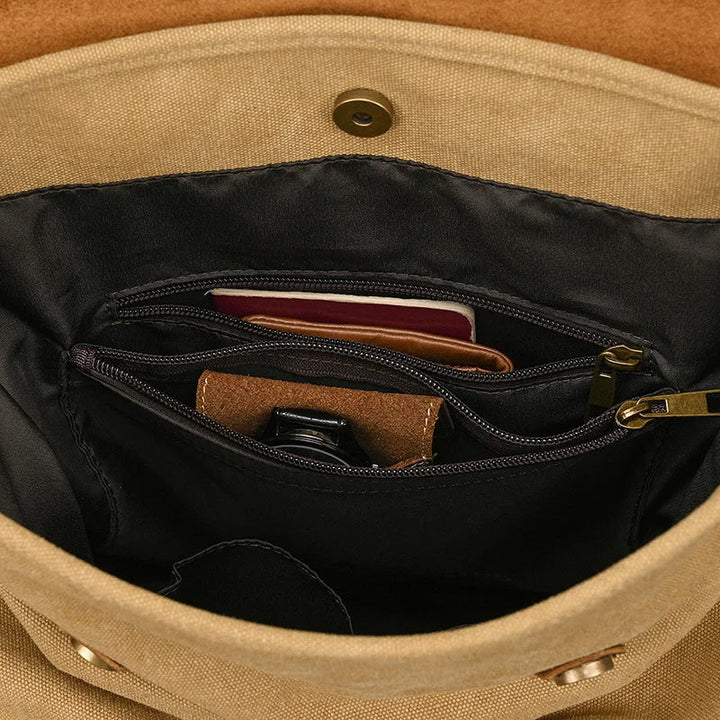 Sac à dos en cuir et toile authentique | Sac à dos vintage pour ordinateur portable