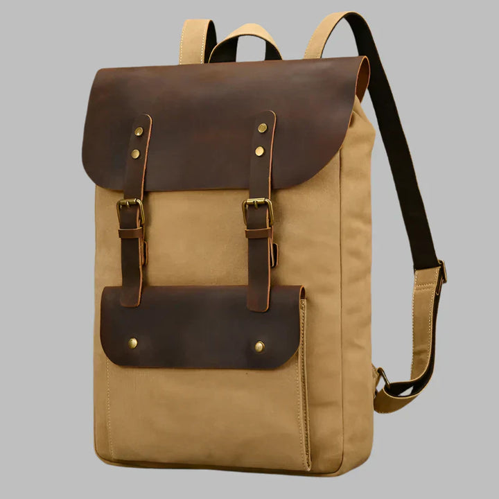 Sac à dos en cuir et toile authentique | Sac à dos vintage pour ordinateur portable