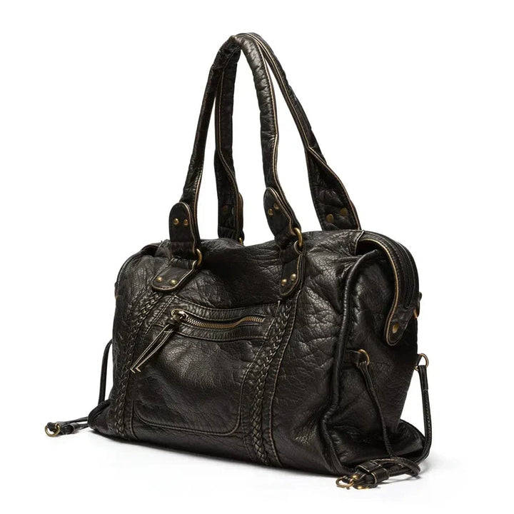 Sac à main en cuir noir vintage élégant