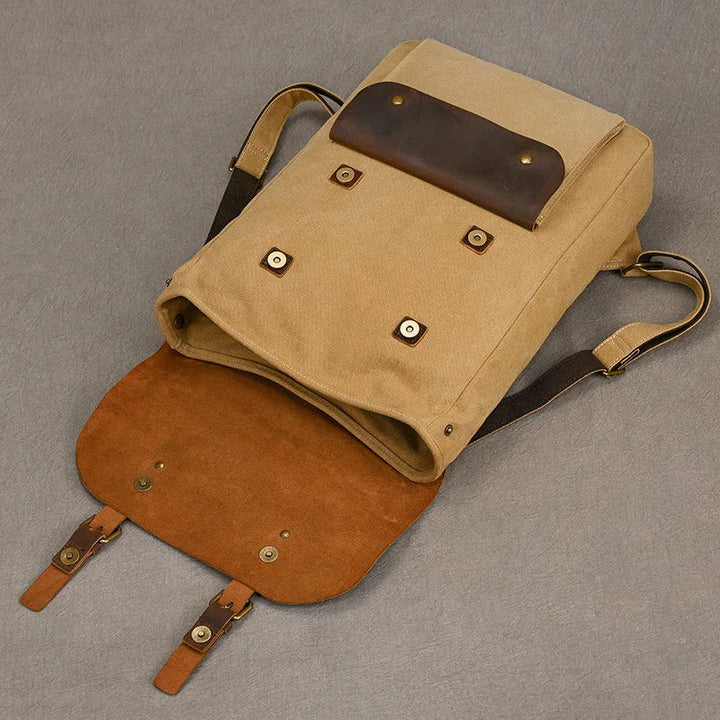 Sac à dos en cuir et toile authentique | Sac à dos vintage pour ordinateur portable