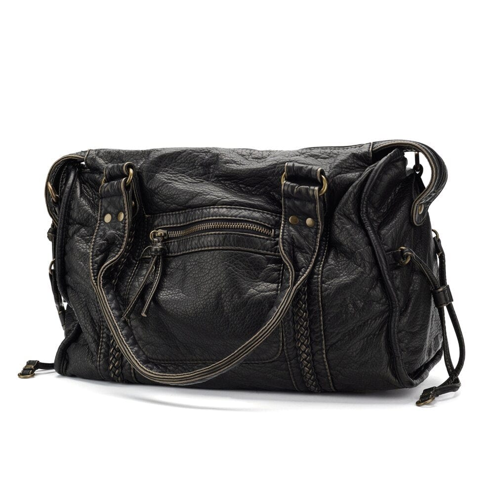 Sac à main en cuir noir vintage élégant