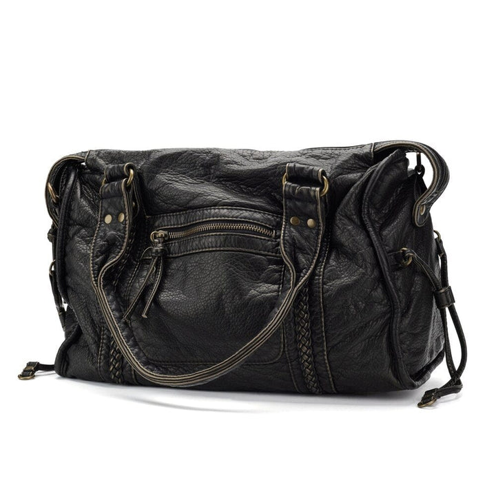 Sac à main en cuir noir vintage élégant
