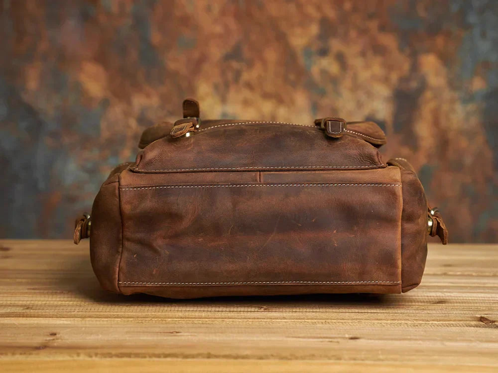 Sac à dos de voyage en cuir véritable robuste en marron | Grand sac à dos