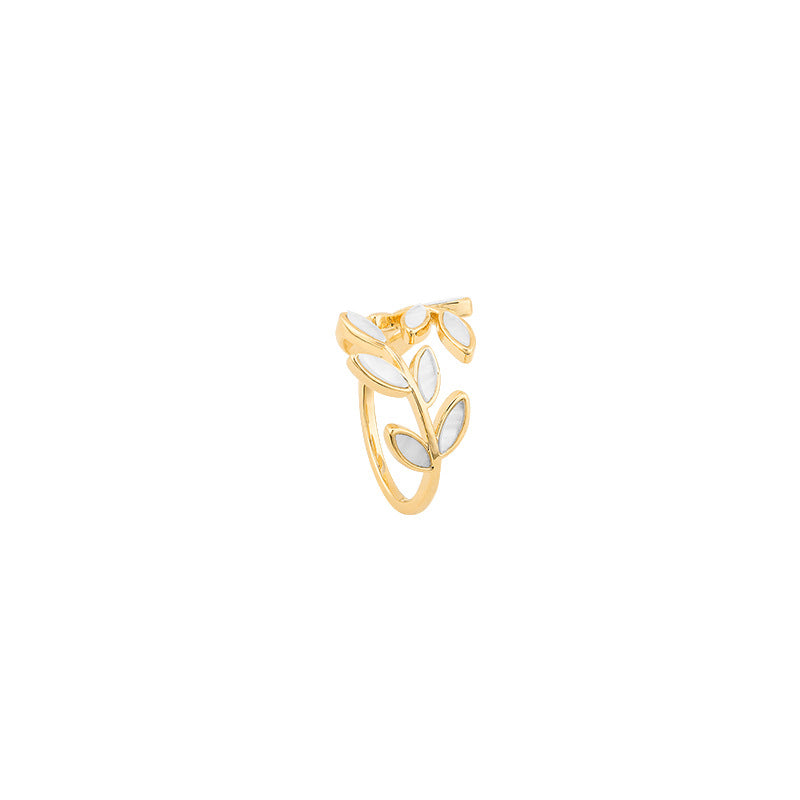 Luna™ | Bague Ajustable en Or avec Feuille et Opale Blanche