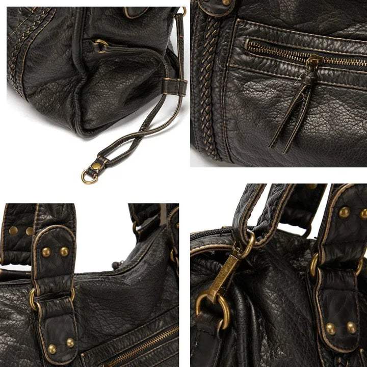 Sac à main en cuir noir vintage élégant