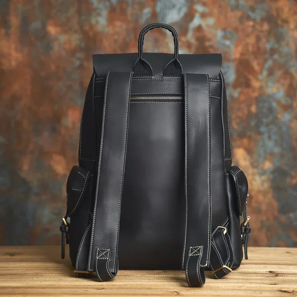 Sac à dos de voyage en cuir véritable robuste en marron | Grand sac à dos