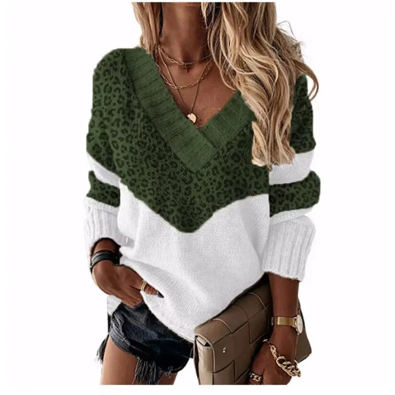 Marion™ | Pull Léopard à Col V et Blocs de Couleur