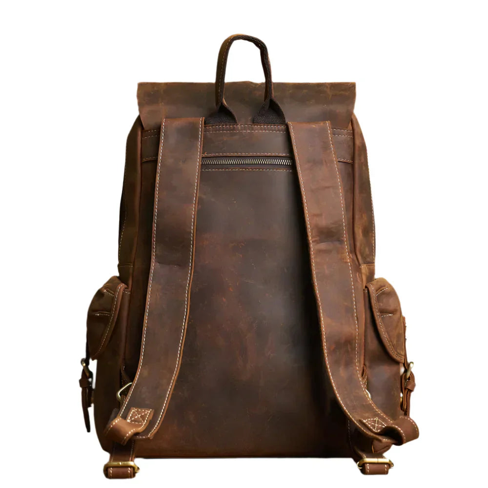 Sac à dos de voyage en cuir véritable robuste en marron | Grand sac à dos