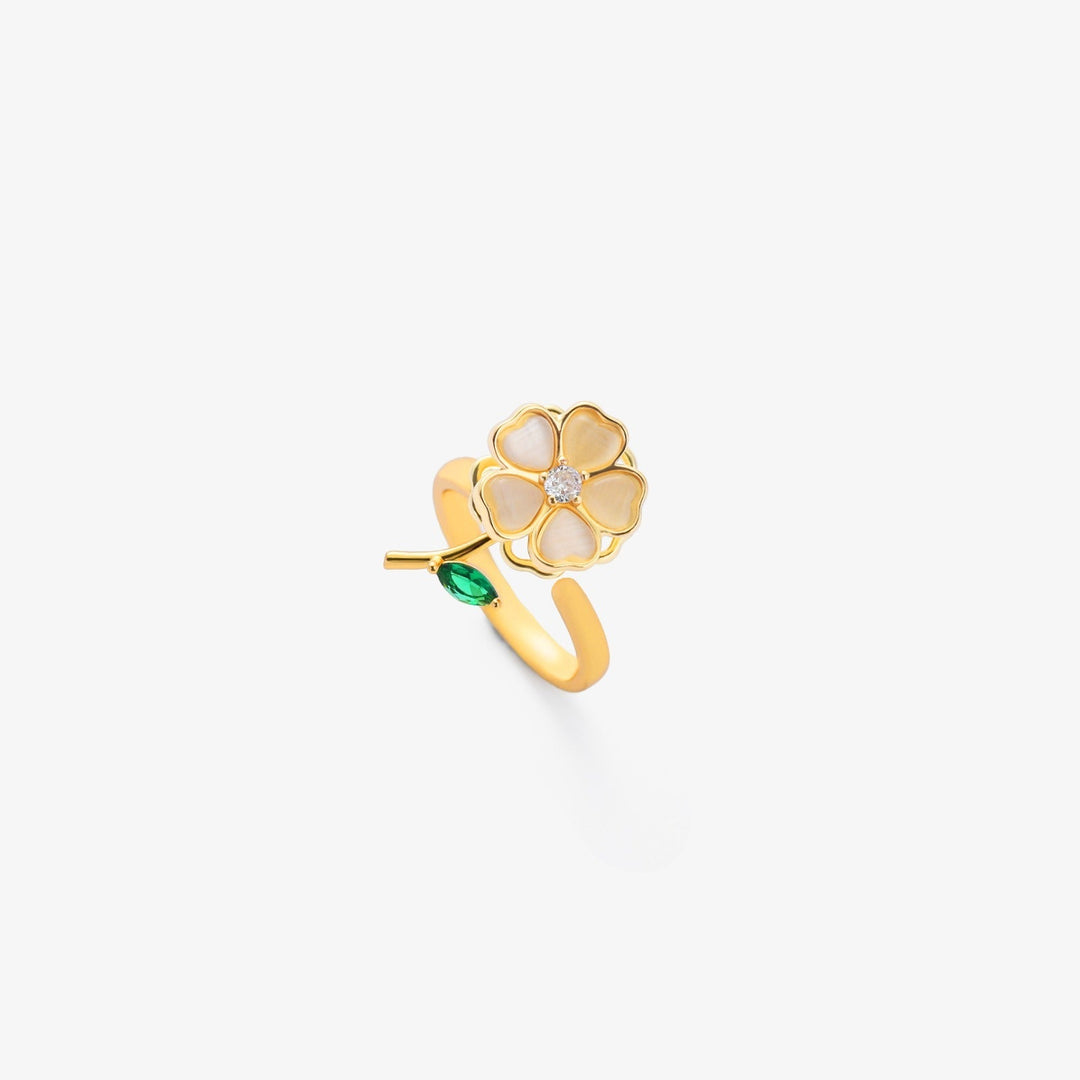 Bague Tourbillon Fleur Feuille Émeraude | Or